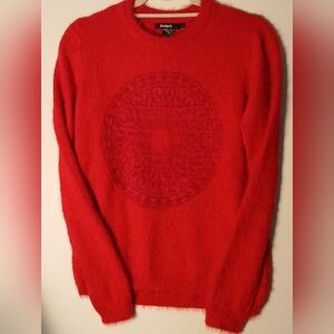 Desigual Red Mohair Style Sweater with an Intricate Mandala Design Made In India